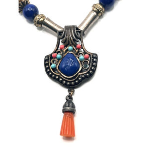 Hobe Jeweled Etruscan Egyptian Faux Turquoise Lapis & Coral Pendant Necklace